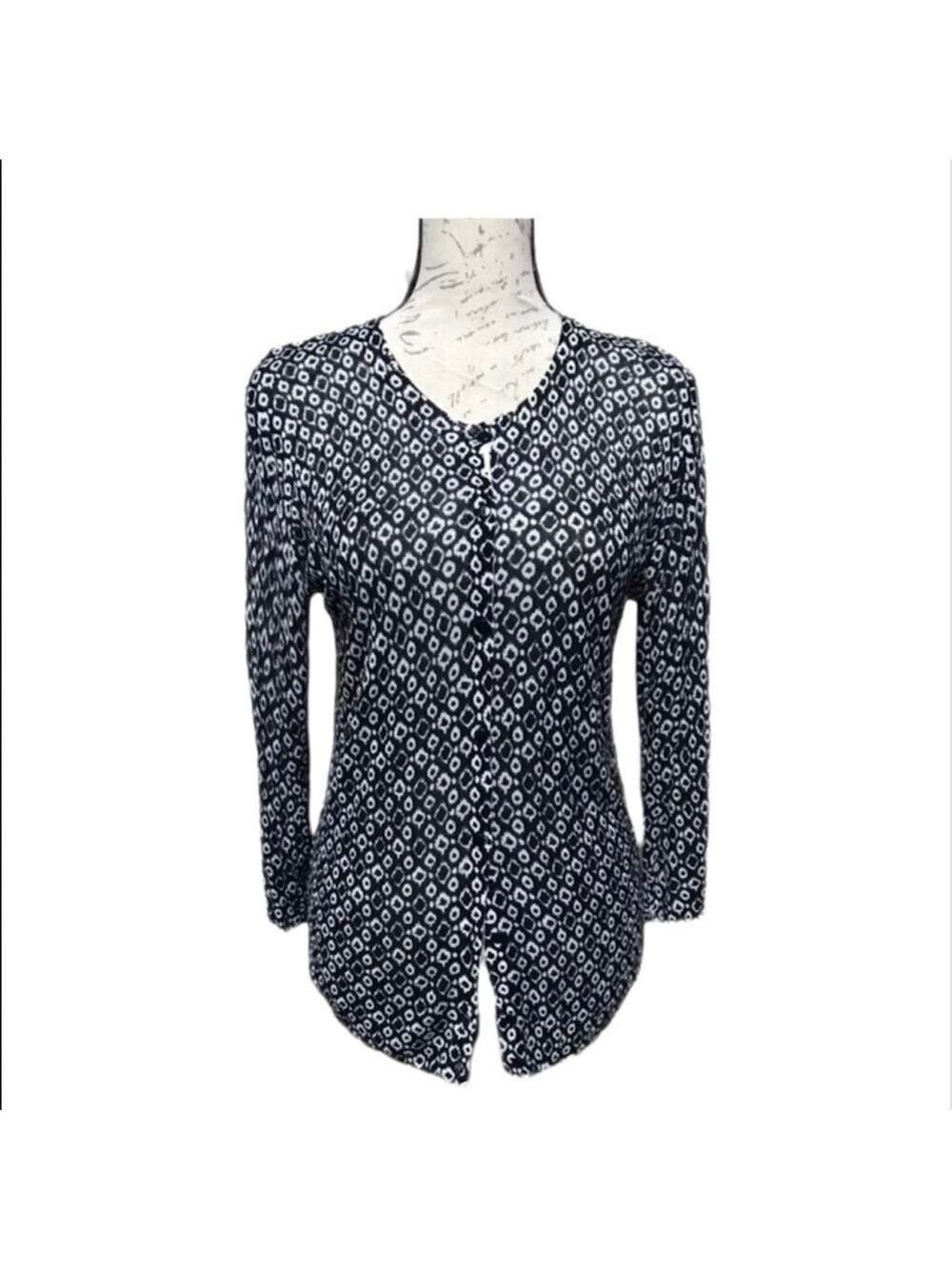 Verve Ami Black And White Button Down Cardigan Sweater Top Shirt Sz M